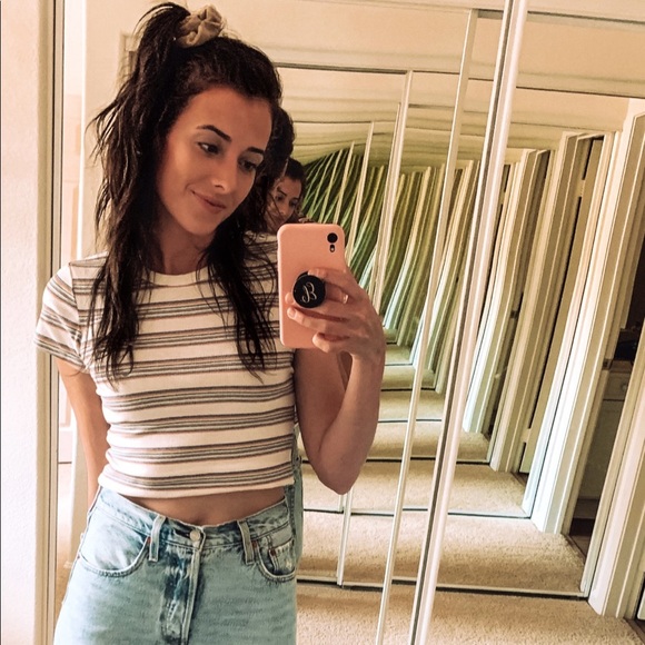 Retro White and Multi-Color Striped Ribbed T-Shirt - Picture 2 of 5